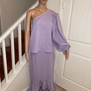 Lilac One Shoulder Two Piece Skirt Set.